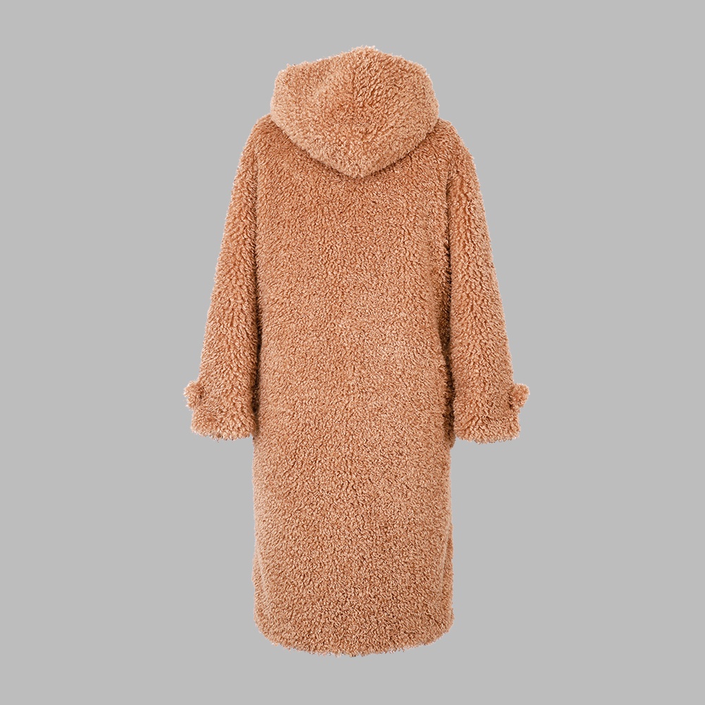 人造毛帶帽長(zhǎng)款外套