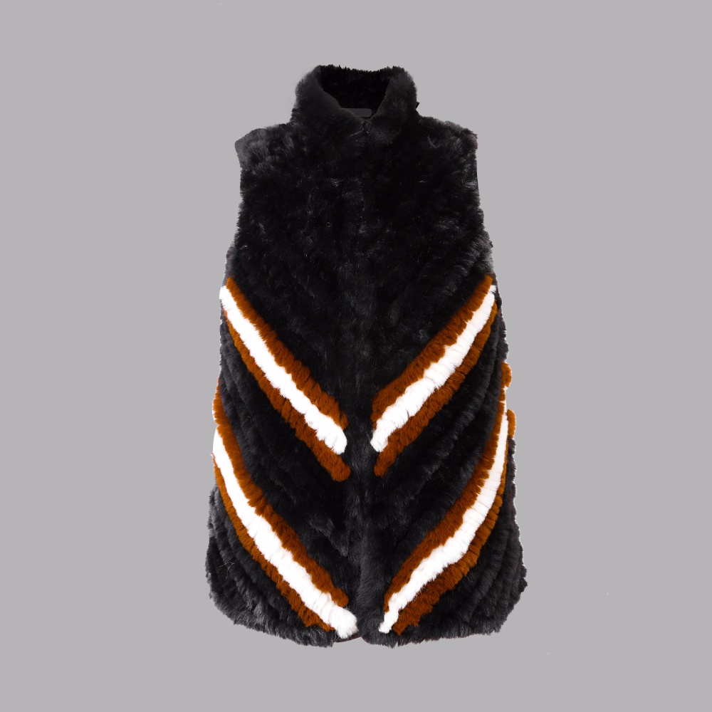 人造毛編織小立領背心